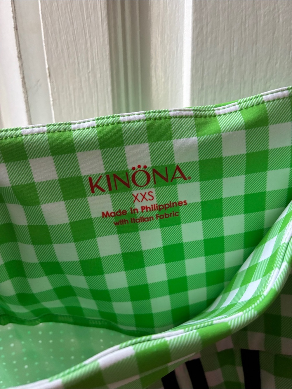 Kinona Lime Gingham Mini Skirt with Navy Trim and White Zips - Picture 3 of 5